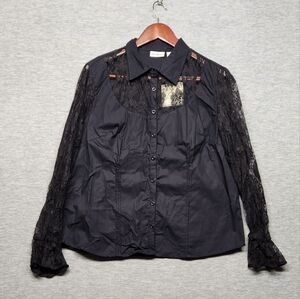 Vintage Y2K White Stag lace long-sleeve sleeves whimsical Flowy Pirate Size M